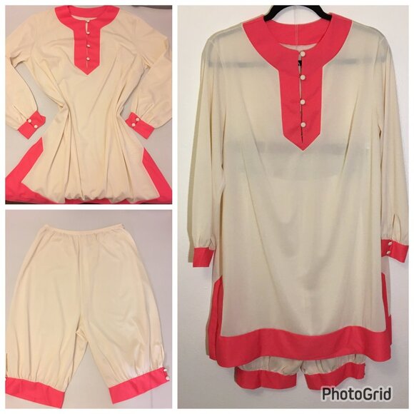 Vintage Other - Vintage 50s 60s Two Piece Lingerie Pajama Set Colorblock  Nickers Pantaloons (1)